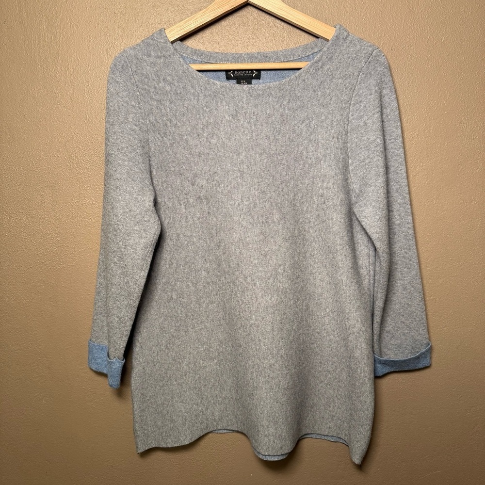 Nanette Lepore Wool Blend Gray Sweater with Blue Cuff Accents Womens Size Medium